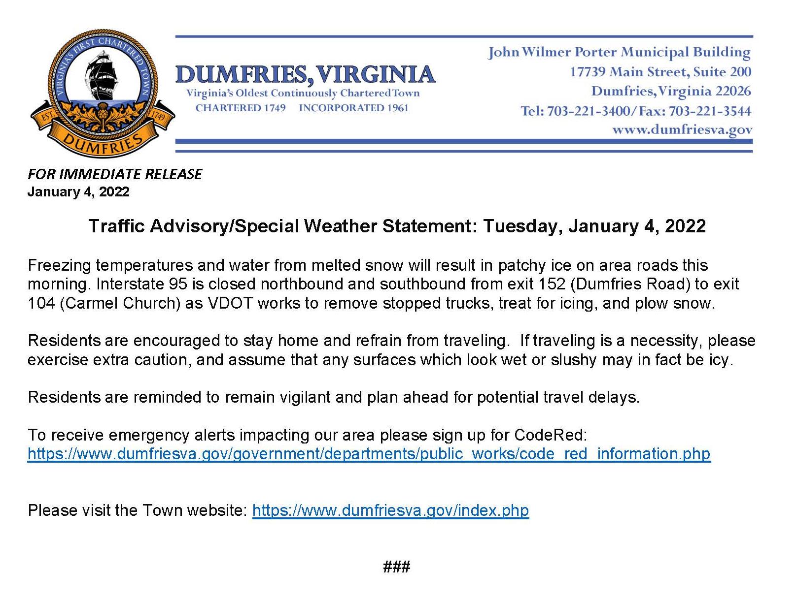 Traffic Advisory - Special Weather Statement January 4 2022 - Copy